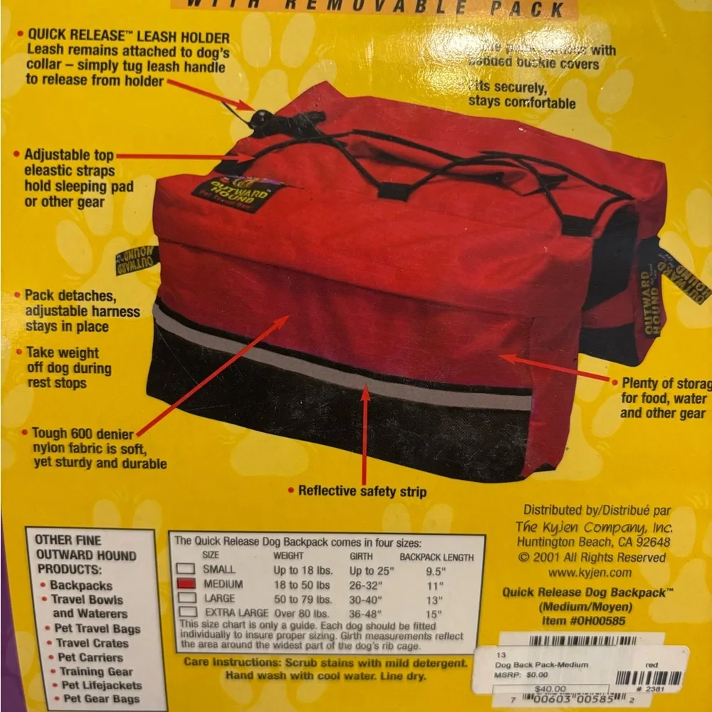 Outward Hound Quick Release Red Dog Backpack